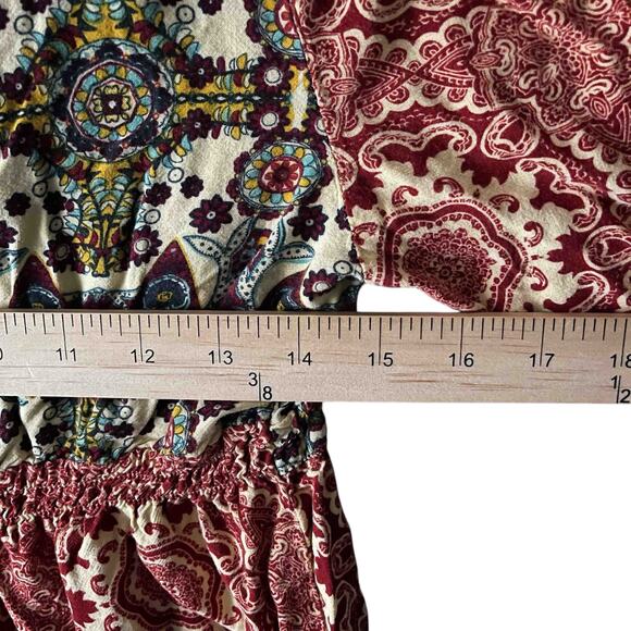 One World Women's Mandala Peasant Blouse Multicolor Mixed Print Rayon Size L - Picture 7 of 8